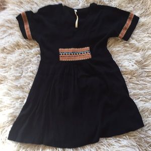 Anthropologie Uncle Frank Black Dress w/ Embroidered Waist Band/Sleeves, Size M